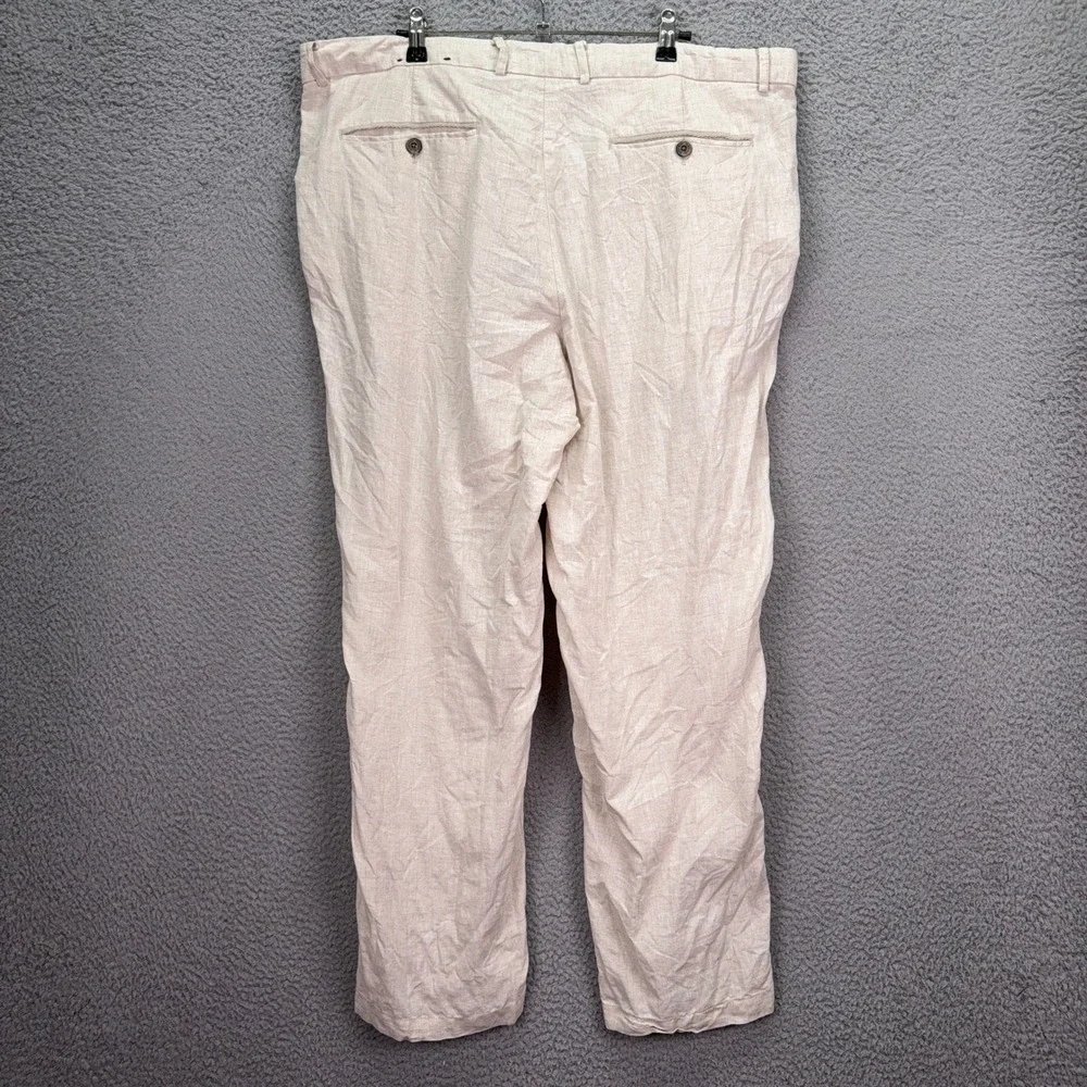Tasso Elba Island Pant Mens 38x30 Beige Oatmeal Flat Front Linen Trousers Preppy